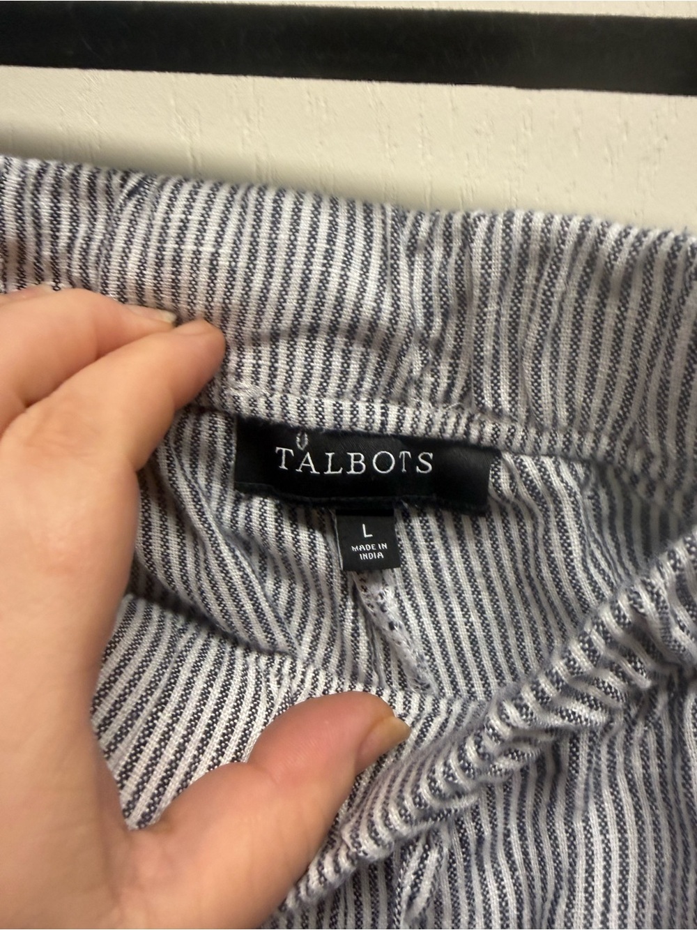 Talbots Dark Denim and White Pinstripe Linen-Blend Shorts - Picture 3 of 4